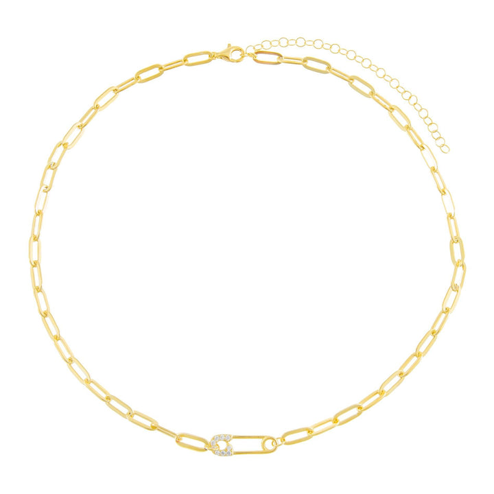  Pavé Safety Pin Link Necklace - Adina Eden's Jewels