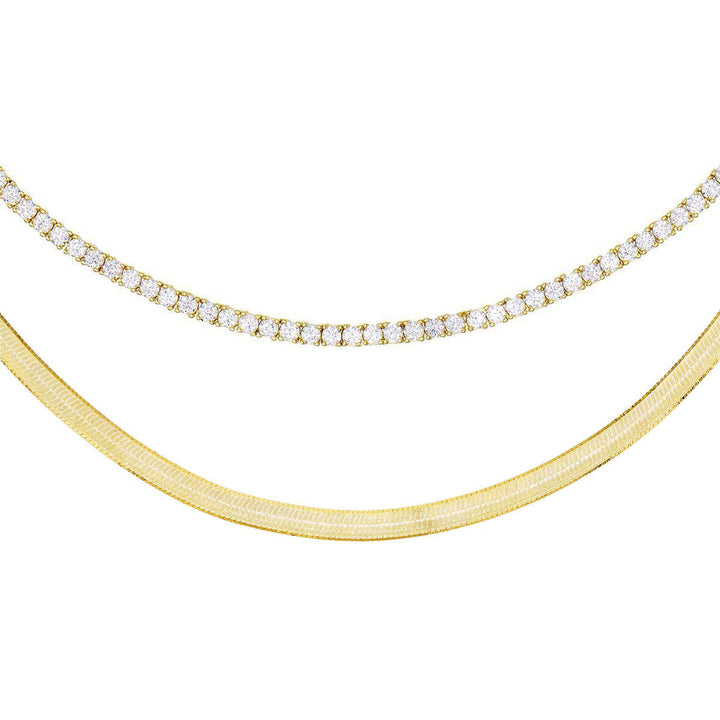 Gold Tennis Choker X Herringbone Necklace Combo Set - Adina Eden's Jewels