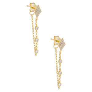 Gold CZ Diamond Shape Chain Stud Earring - Adina Eden's Jewels