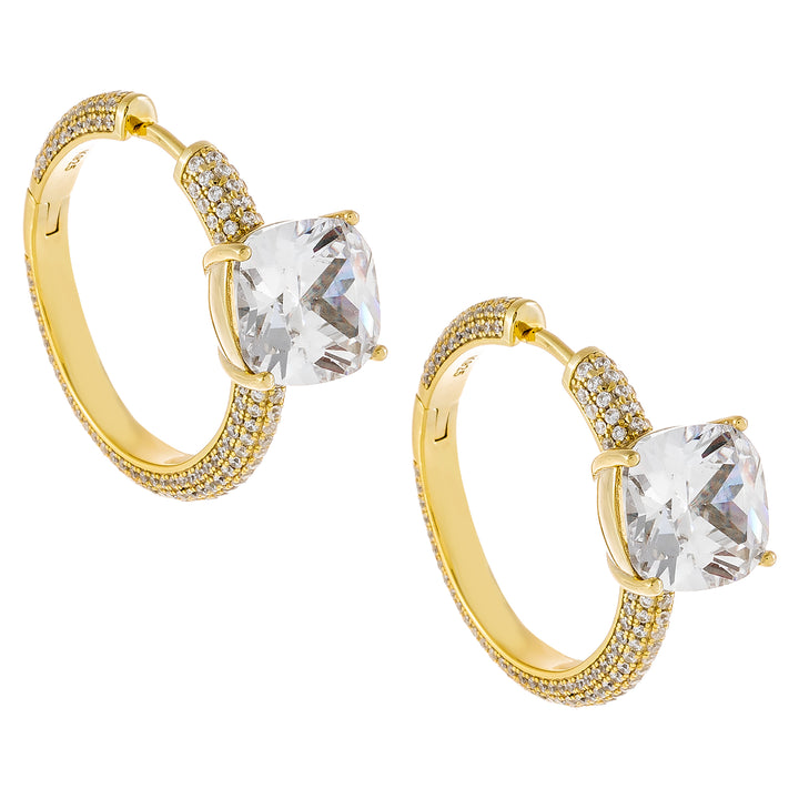 Gold Large CZ Stone X Pavé Hoop Earring - Adina Eden's Jewels