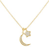 Gold Pavé Star X Crescent Necklace - Adina Eden's Jewels