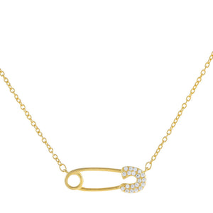 Gold Large CZ Safety Pin Necklace - Adina Eden's Jewels