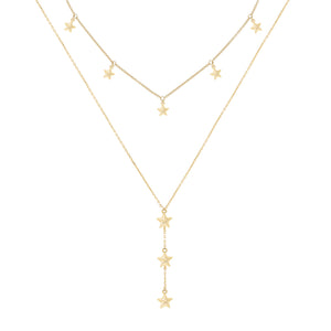 Gold Stars Necklace X Lariat Combo Set - Adina Eden's Jewels