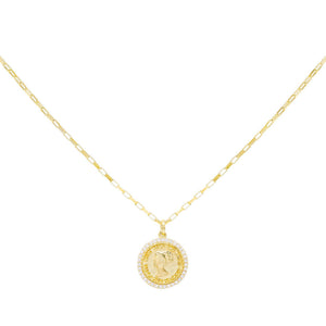 Gold Pavé Coin Link Necklace - Adina Eden's Jewels