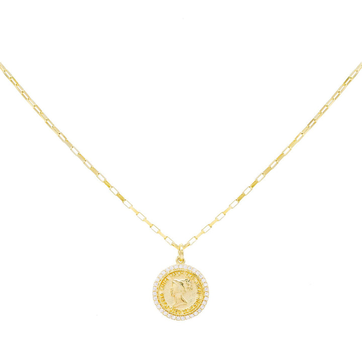 Gold Pavé Coin Link Necklace - Adina Eden's Jewels