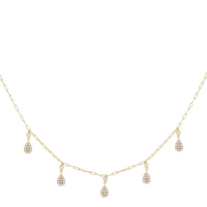 Gold Pavé Teardrop Link Necklace - Adina Eden's Jewels