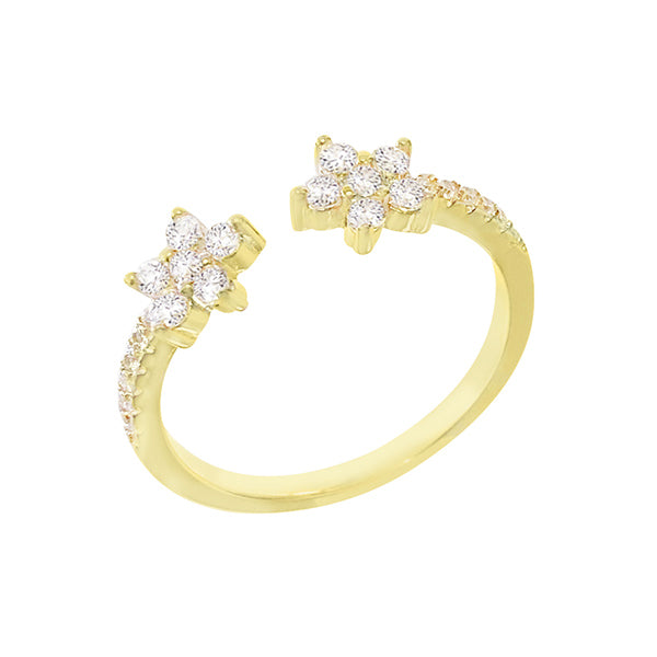 Gold CZ Flower Adjustable Ring - Adina Eden's Jewels