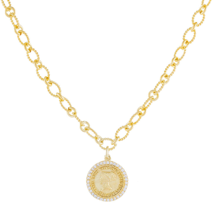 Gold CZ Coin Link Necklace - Adina Eden's Jewels