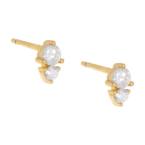 Gold CZ Mini Double Stone Stud Earring - Adina Eden's Jewels