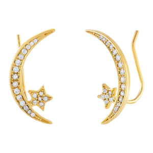 Gold CZ Star X Moon Ear Climber - Adina Eden's Jewels