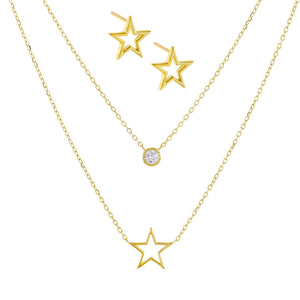 Gold Open Star Necklace X Stud Earring Combo Set - Adina Eden's Jewels