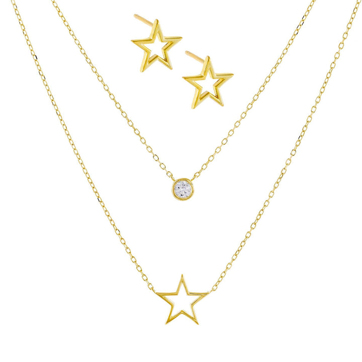 Gold Open Star Necklace X Stud Earring Combo Set - Adina Eden's Jewels