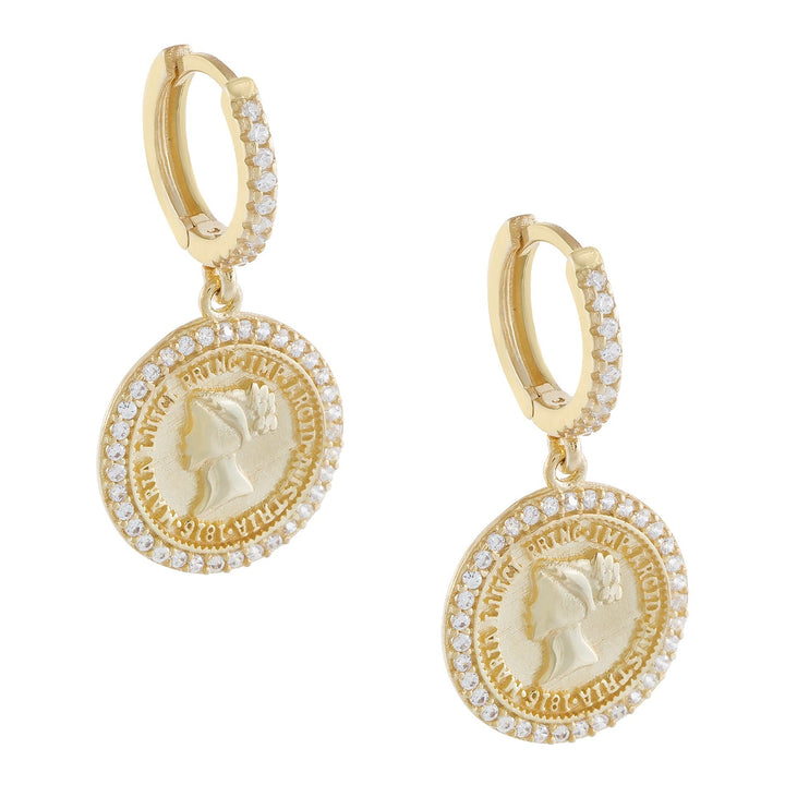 Gold Pavé Coin Huggie Earring - Adina Eden's Jewels