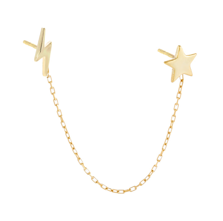 Gold / Single Star X Lightning Chain Stud Earring - Adina Eden's Jewels