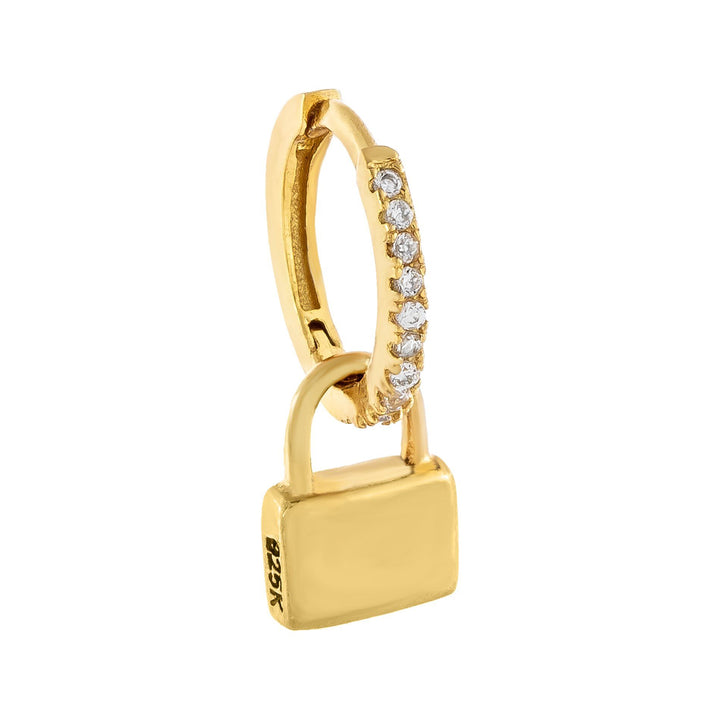 Gold / Engraved Engraved Pavé Lock Huggie Earring - Adina Eden's Jewels
