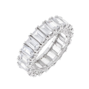 Silver / 6 Pavé Crowned Baguette Ring - Adina Eden's Jewels