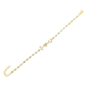 Gold Pavé I Love You Bracelet - Adina Eden's Jewels