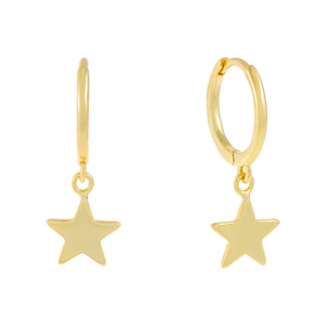 Gold Solid Dangling Star Huggie Earring - Adina Eden's Jewels