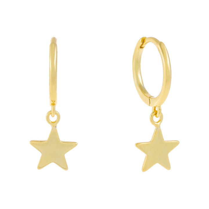 Gold Solid Dangling Star Huggie Earring - Adina Eden's Jewels