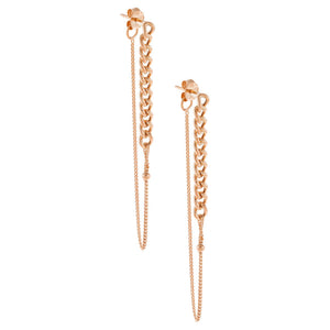 Rose Gold Chain X Ball Chain Drop Stud Earring - Adina Eden's Jewels
