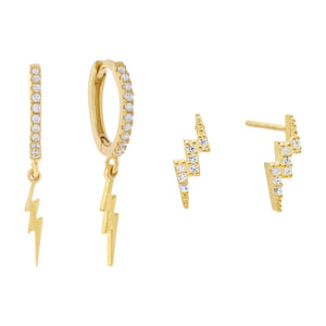 Gold Pavé Lightning Earring Combo Set - Adina Eden's Jewels