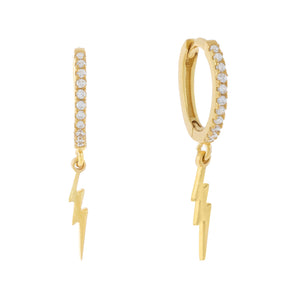 Gold CZ Lightning Bolt Huggie Earring - Adina Eden's Jewels