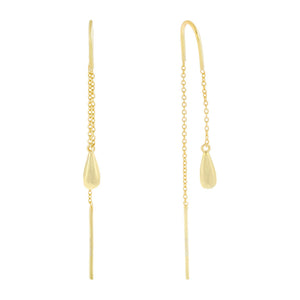 Gold Solid Teardrop Threader Earring - Adina Eden's Jewels
