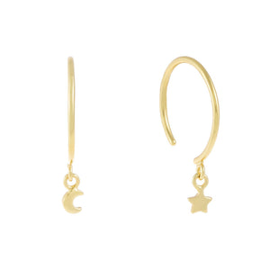 Gold Star and Moon Threader Hoop Earring - Adina Eden's Jewels