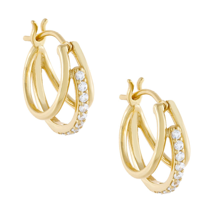 Gold CZ X Solid Hoop Earring - Adina Eden's Jewels
