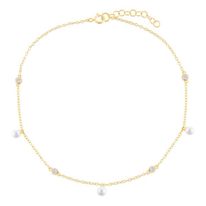 Pearl White Pearl X Bezel Anklet - Adina Eden's Jewels