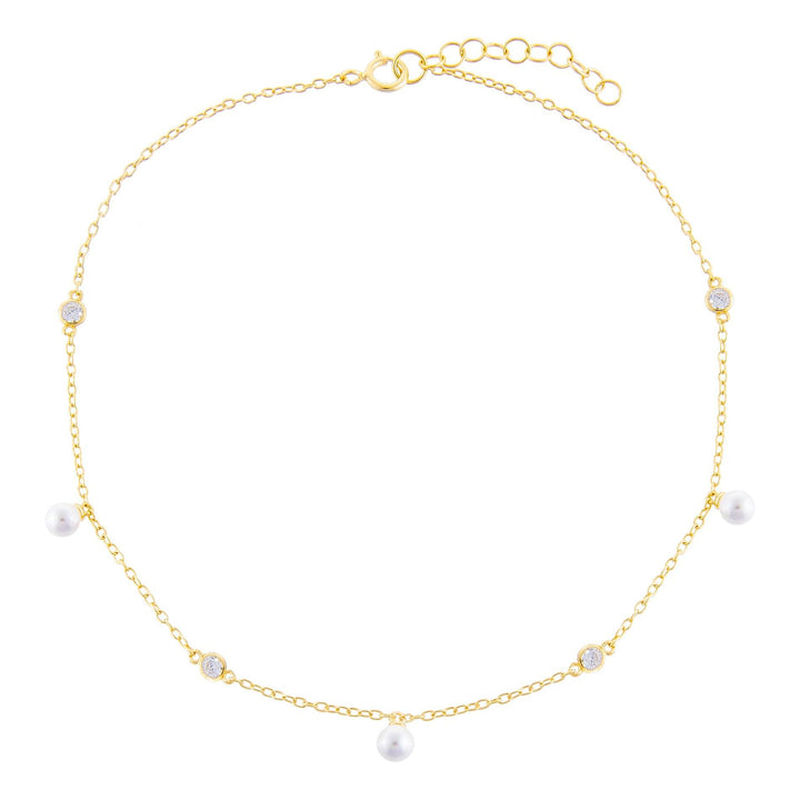 Pearl White Pearl X Bezel Anklet - Adina Eden's Jewels