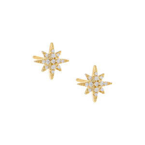 Gold / Pair Pavé Starburst Stud Earring - Adina Eden's Jewels