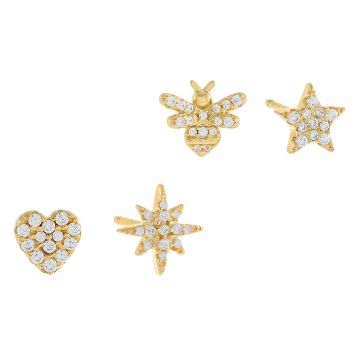 Gold Pavé Mismatched Stud Earring Combo Set - Adina Eden's Jewels