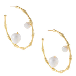 Pearl White Bamboo Pearl Hoop Earring - Adina Eden's Jewels