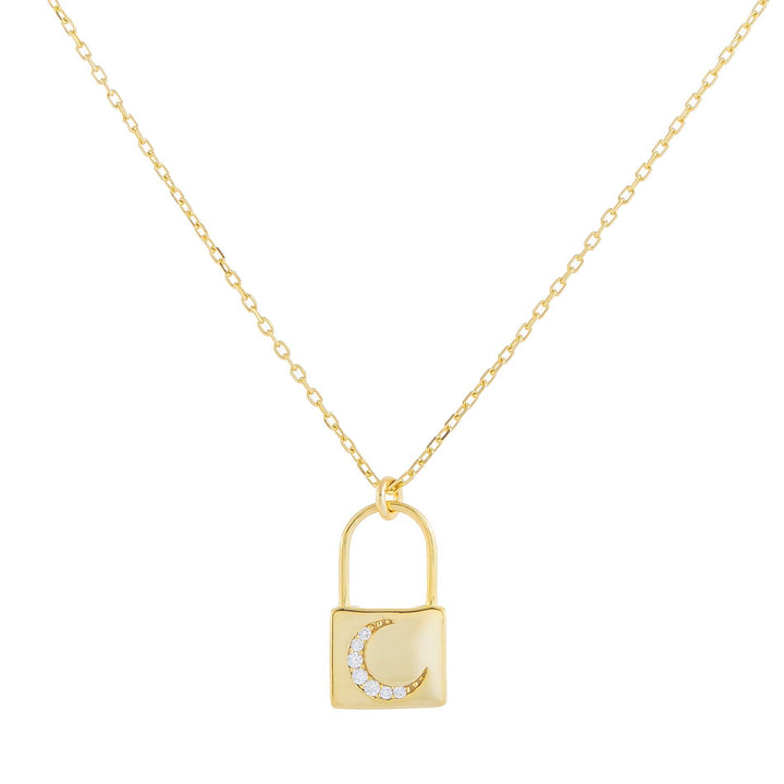 Gold Pavé Crescent Lock Necklace - Adina Eden's Jewels