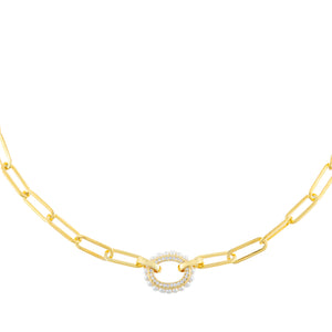 Pearl White Pearl X CZ Oval Link Choker - Adina Eden's Jewels