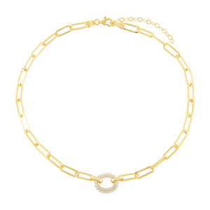  Pearl X CZ Oval Link Choker - Adina Eden's Jewels