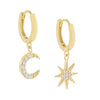 Gold CZ Moon X Starburst Huggie Earring - Adina Eden's Jewels