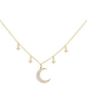 Gold CZ Diamond Shape X Crescent Necklace - Adina Eden's Jewels