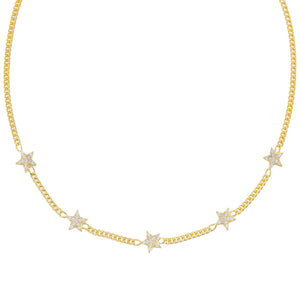 Gold Pavé Stars Embedded Cuban Chain Choker - Adina Eden's Jewels