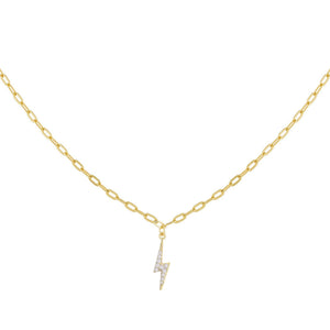 Gold CZ Lightning Bolt Link Necklace - Adina Eden's Jewels