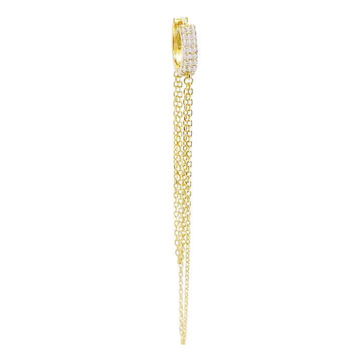 Gold / Single CZ Chain Drop Huggie Earring - Adina Eden's Jewels