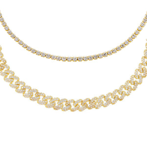 Gold Pavé Chain X Tennis Anklet Combo Set - Adina Eden's Jewels
