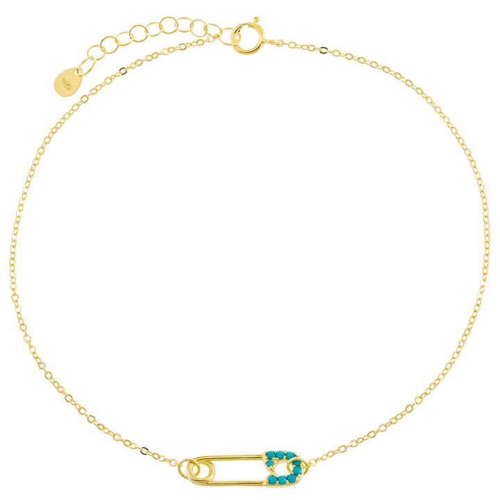 Turquoise CZ Safety Pin Anklet - Adina Eden's Jewels