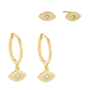 Gold CZ Evil Eye Earring Combo Set - Adina Eden's Jewels