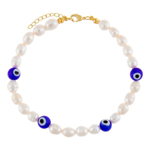 Pearl White Evil Eye Pearl Anklet - Adina Eden's Jewels