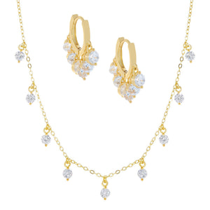 Gold CZ Dangle Earring X Necklace Combo Set - Adina Eden's Jewels