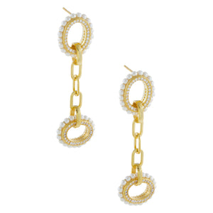 Pearl White Pearl X CZ Oval Link Drop Earring - Adina Eden's Jewels