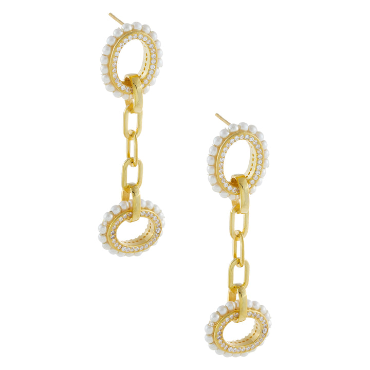 Pearl White Pearl X CZ Oval Link Drop Earring - Adina Eden's Jewels