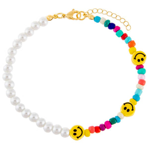 Multi-Color Smiley Face X Pearl Anklet - Adina Eden's Jewels